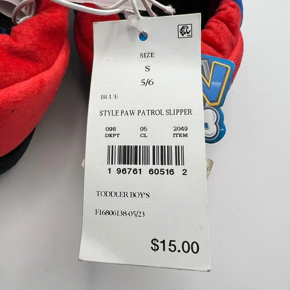 Paw Patrol Toddler Boys Chase Marshall Blue Red Winter Slippers Size S 5/6 NEW